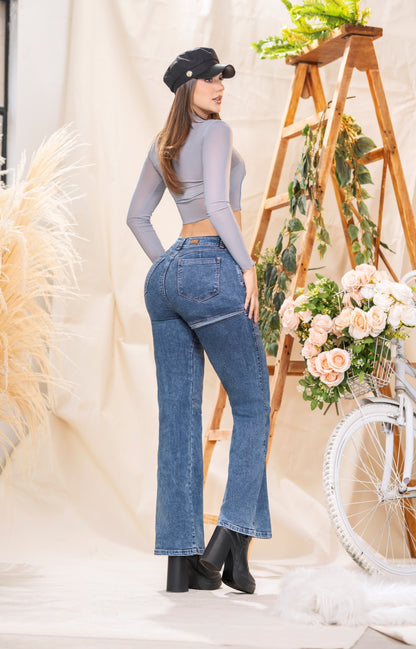 JEAN WIDE LEG PEDRERIA CON ABERTURA
