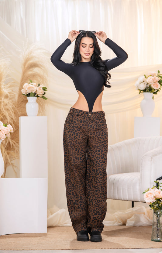 JEAN WIDE LEG ANIMAL PRINT