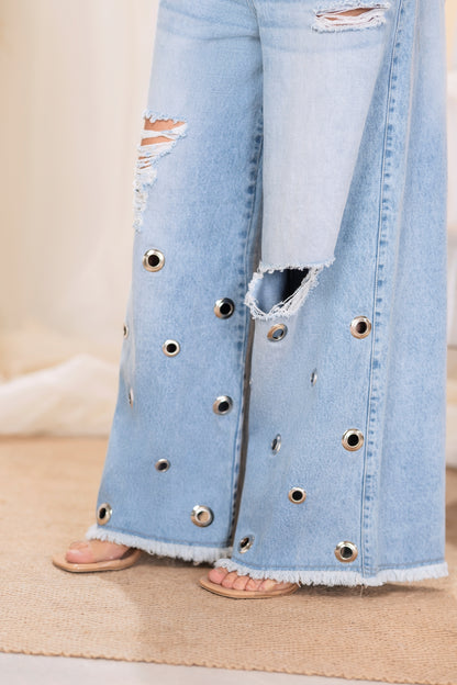JEAN WIDE LEG OJALETES